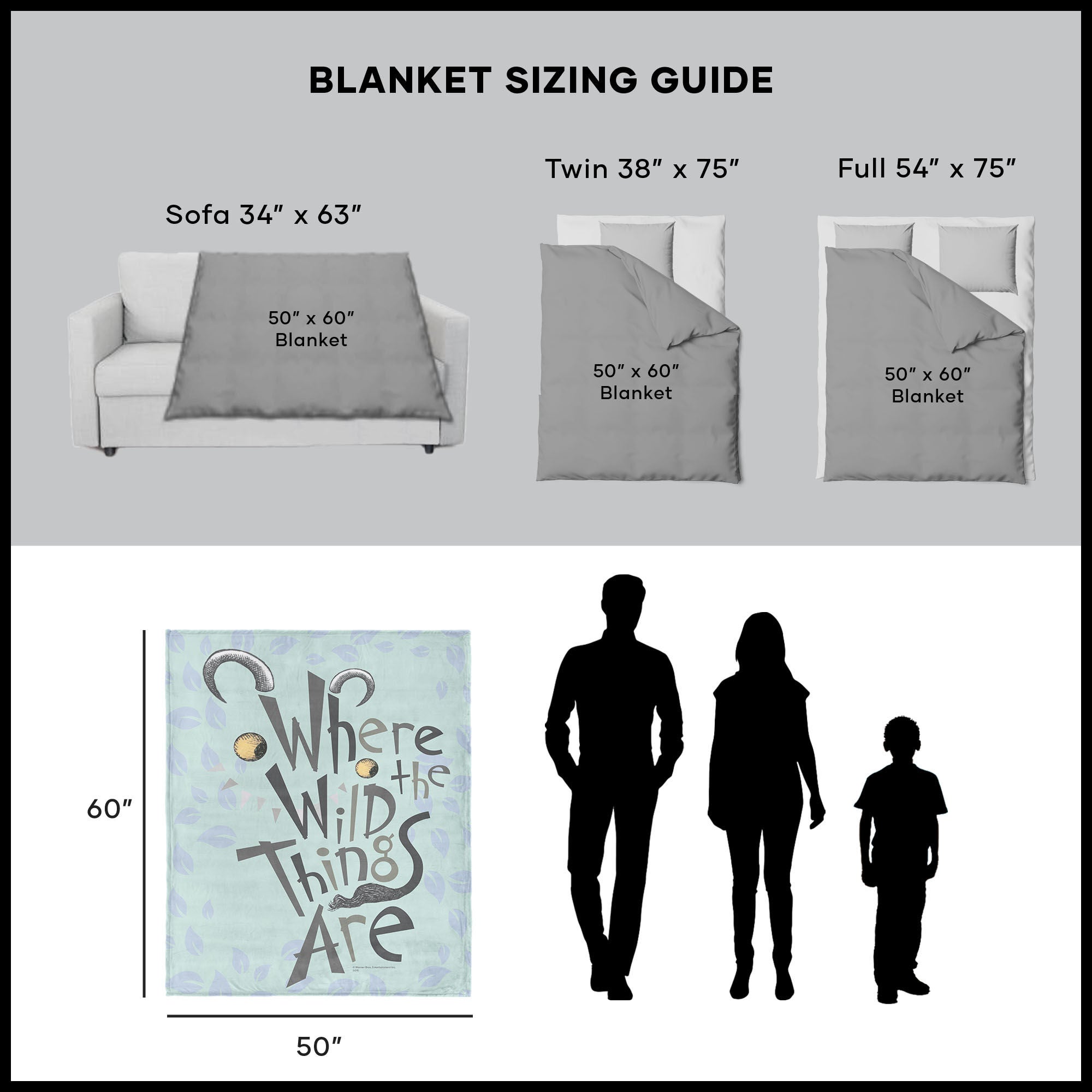 Warner Bros. Where the Wild Things Are In the Leaves Silk Touch Sherpa Throw Blanket 50x60 Inches, BLUE, alternate image number 5