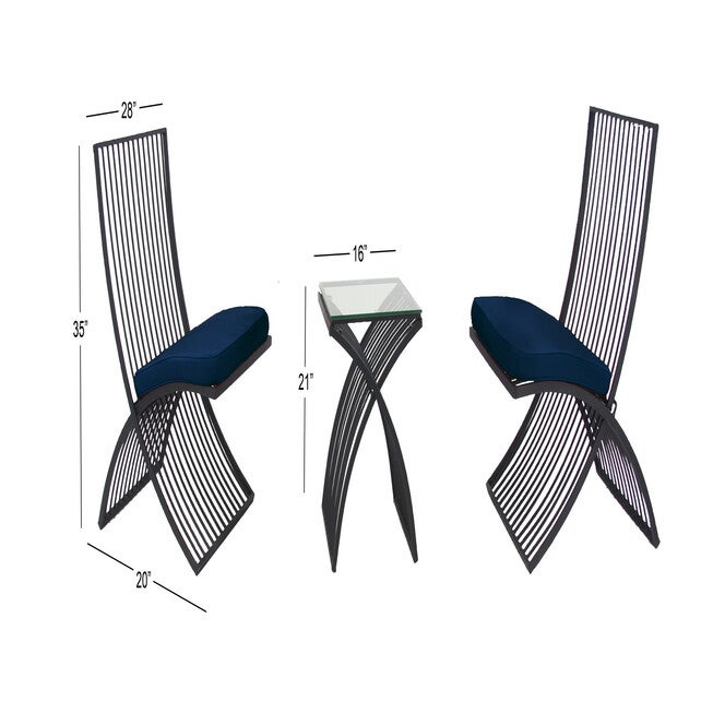 Set Of 3 Black Metal Eclectic Outdoor Seating Set, , alternate image number null