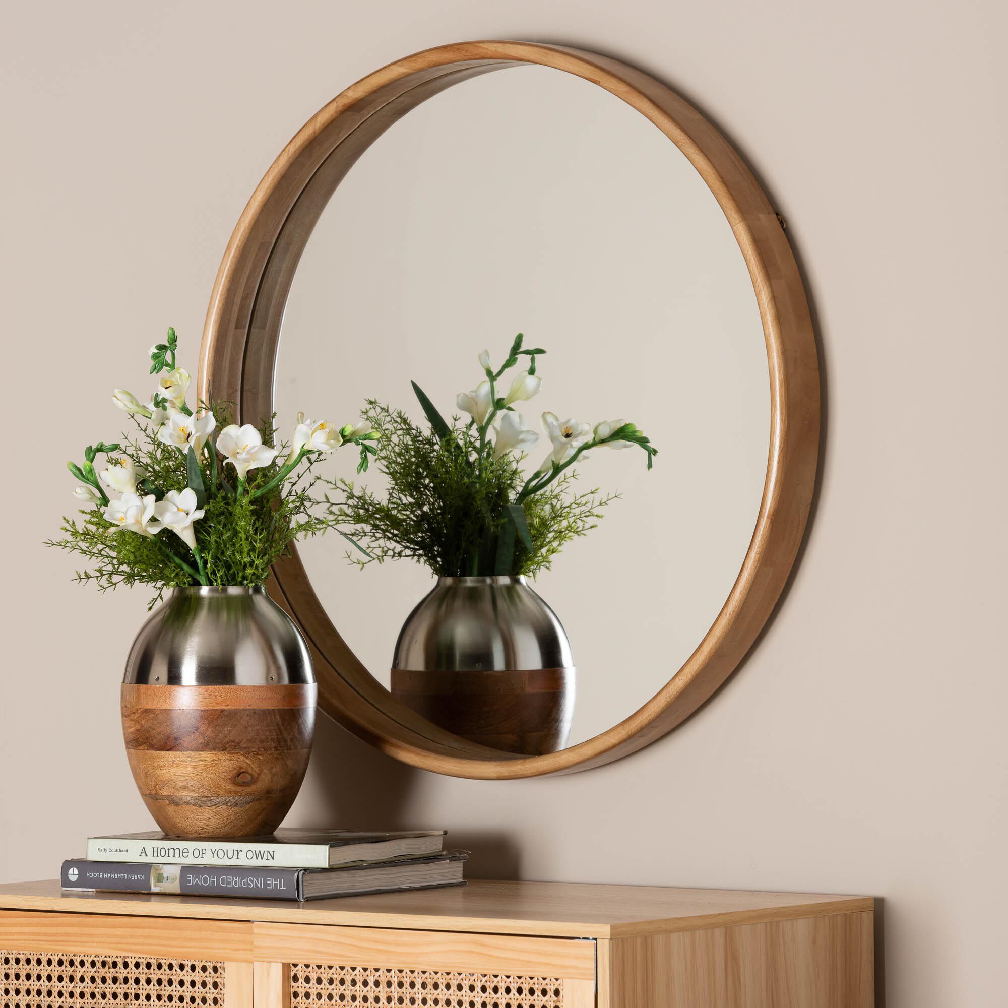 Tazara Japandi Natural Round Accent Wall Mirror, BROWN, alternate image number 3