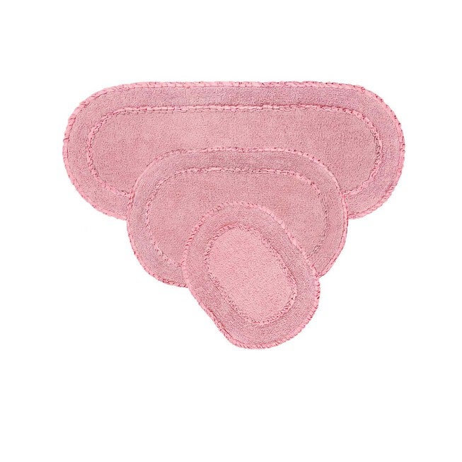 Simple Double Ruffle 3 Piece Set Bath Rug Collection, Pink | Brylane Home