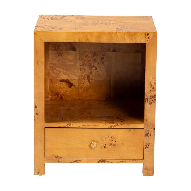 Camira Modern and Contemporary Natural Light Mappa Real Burl Wood 1-Drawer Nightstand, LIGHT MAPPA BURL, alternate image number null