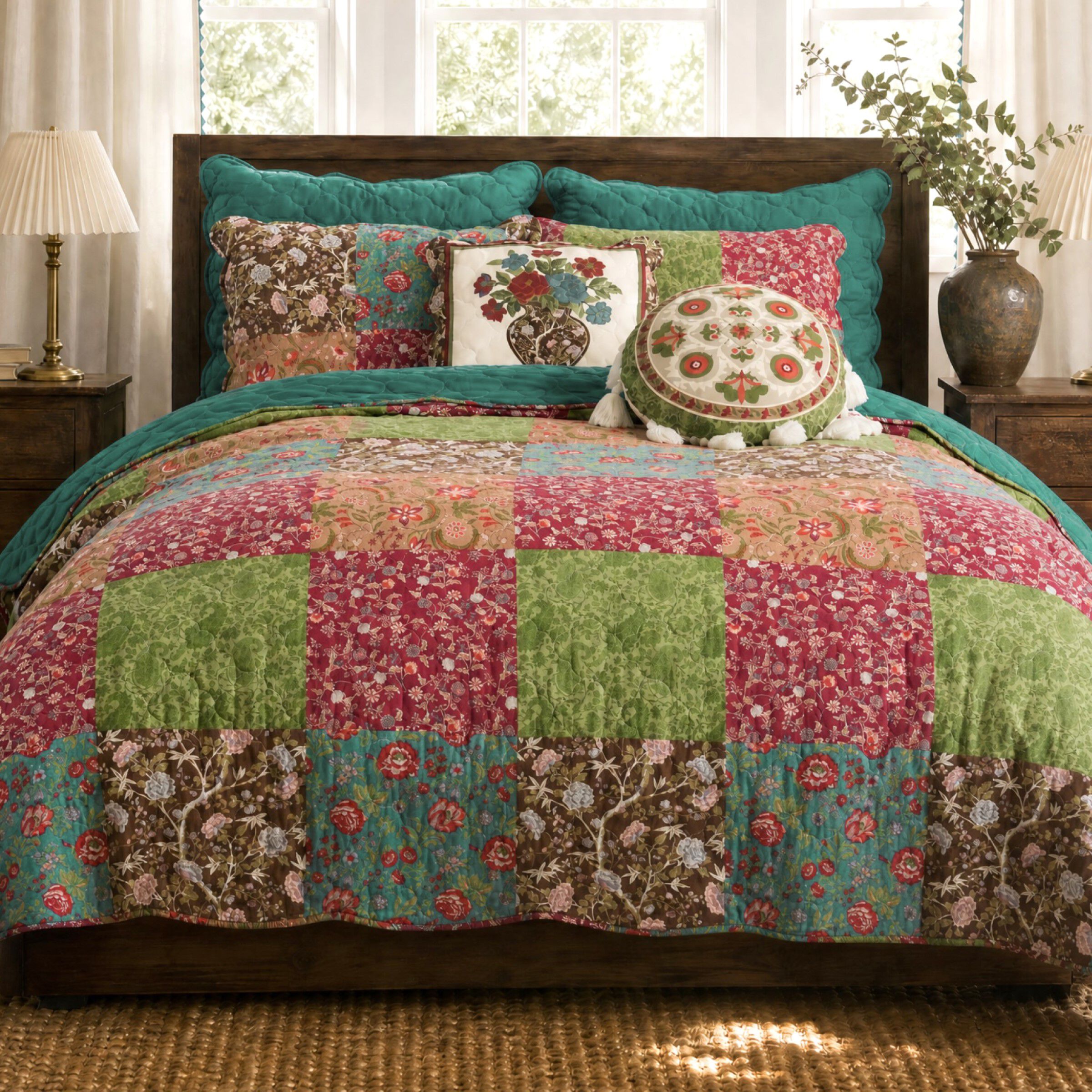 Danica Contemporary Floral Patchwork Quilt Set, MULTI, hi-res image number 0