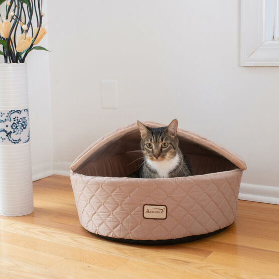 Cuddle Cave Cat Bed With Detachable & Collasible Zipper Top, Small, Light Apricot, , on-hover image number null