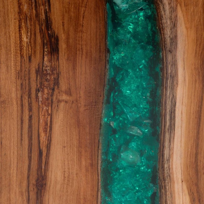 Anan Teak Wood Epoxy Resin End Table, Cube, BROWN, alternate image number 6