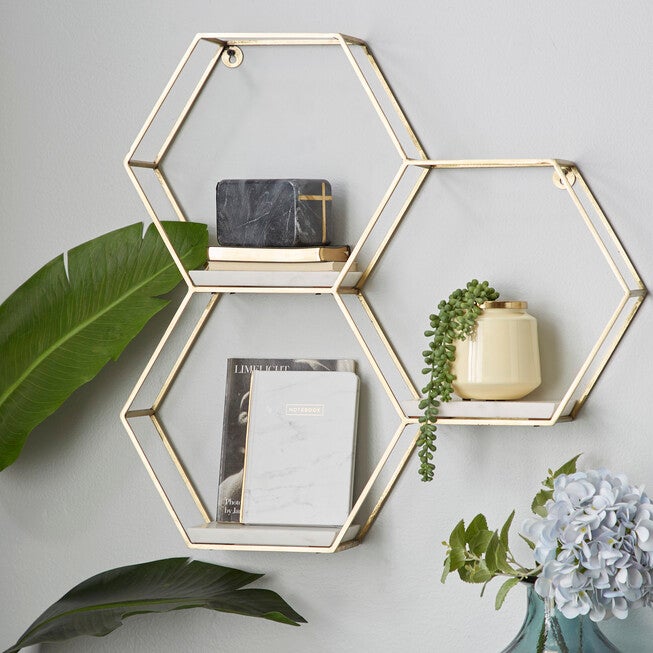 Gold Marble Contemporary Wall Shelf Wall Shelf, , alternate image number null