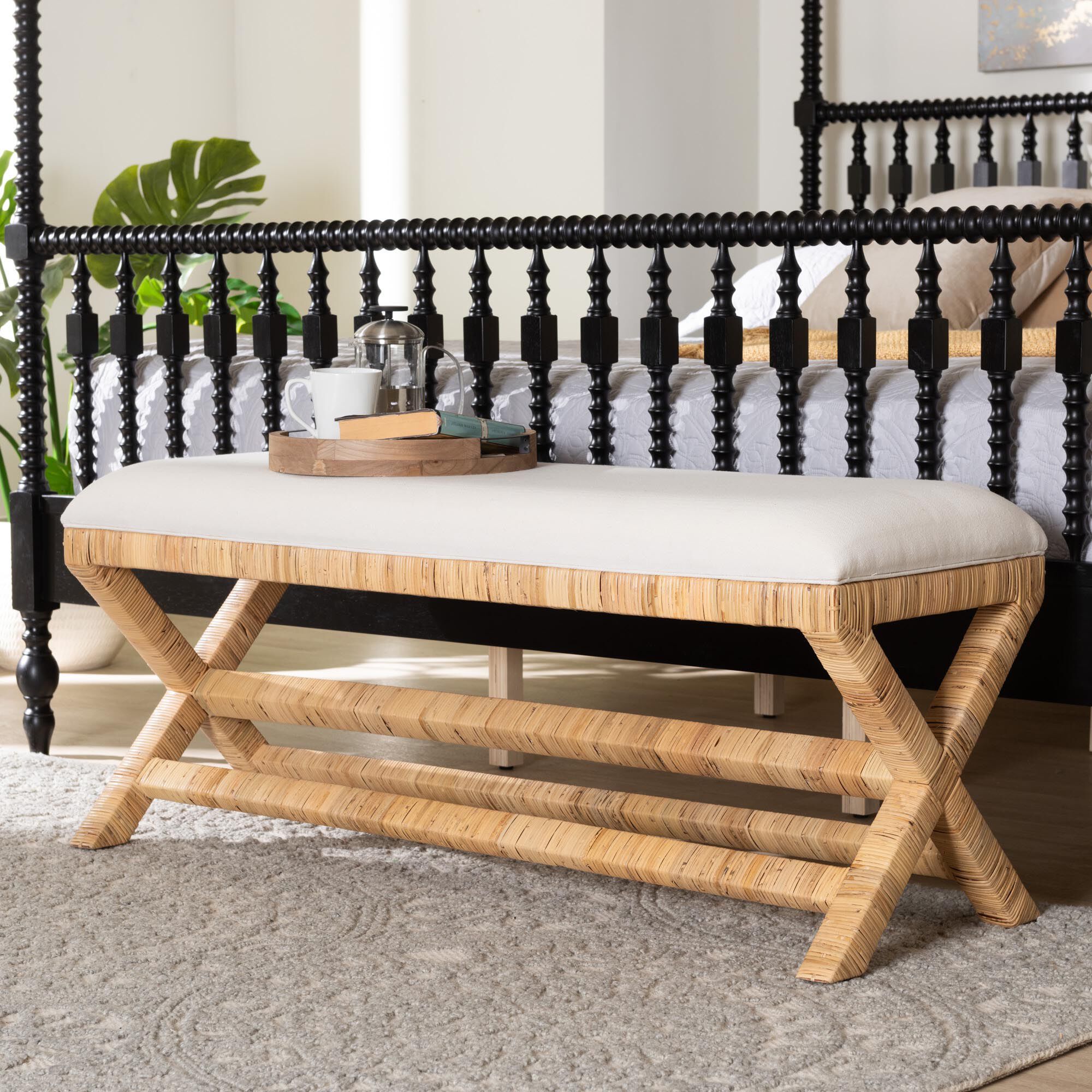 Christy Natural Rattan Bench, HONEY, hi-res image number 0