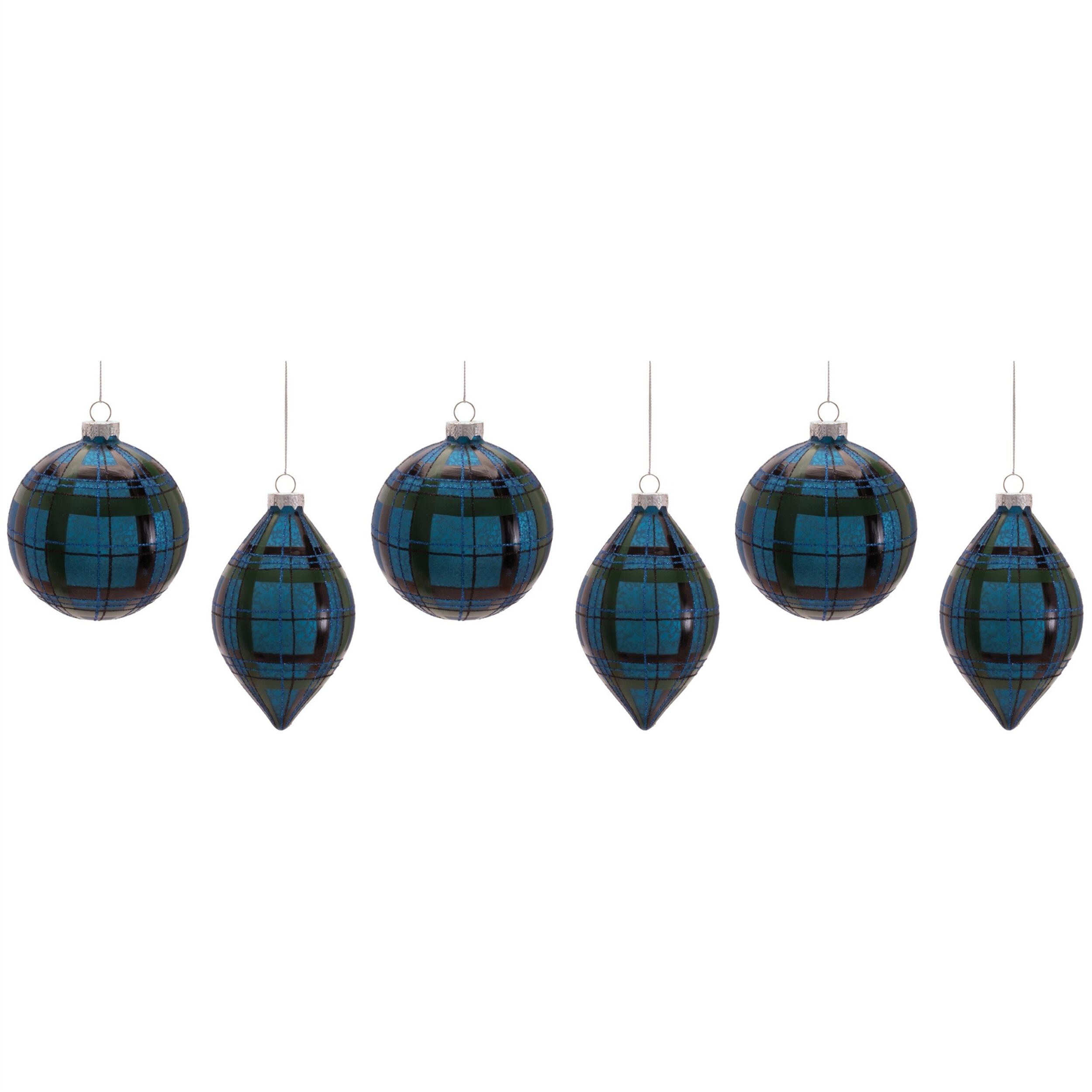 Plaid Glass Ornament (Set of 6), BLUE GREEN BLACK, alternate image number 4