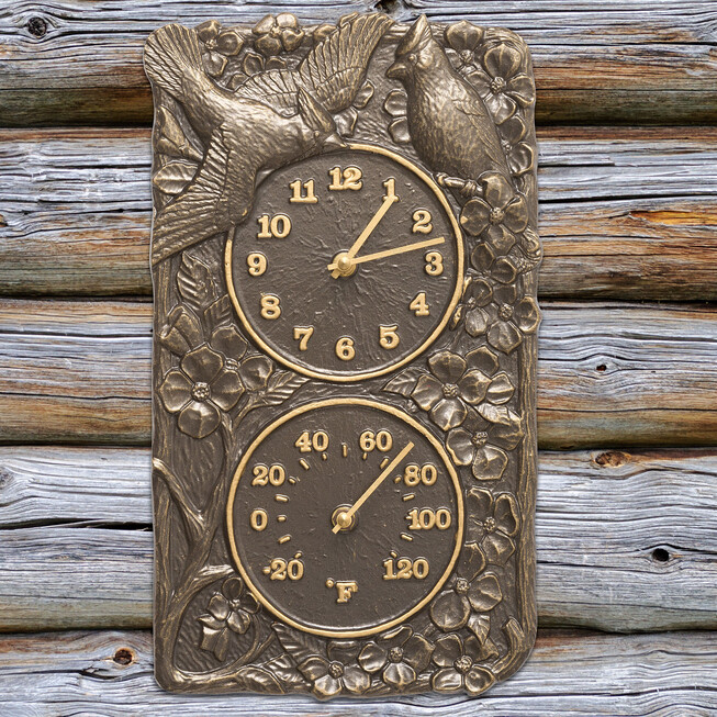 Acanthus Indoor/Outdoor Wall Clock/Thermometer Combo - French Bronze