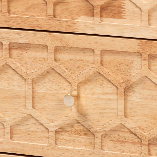 Hosea Japandi Carved Honeycomb Natural 2-Drawer Nightstand, NATURAL, alternate image number null