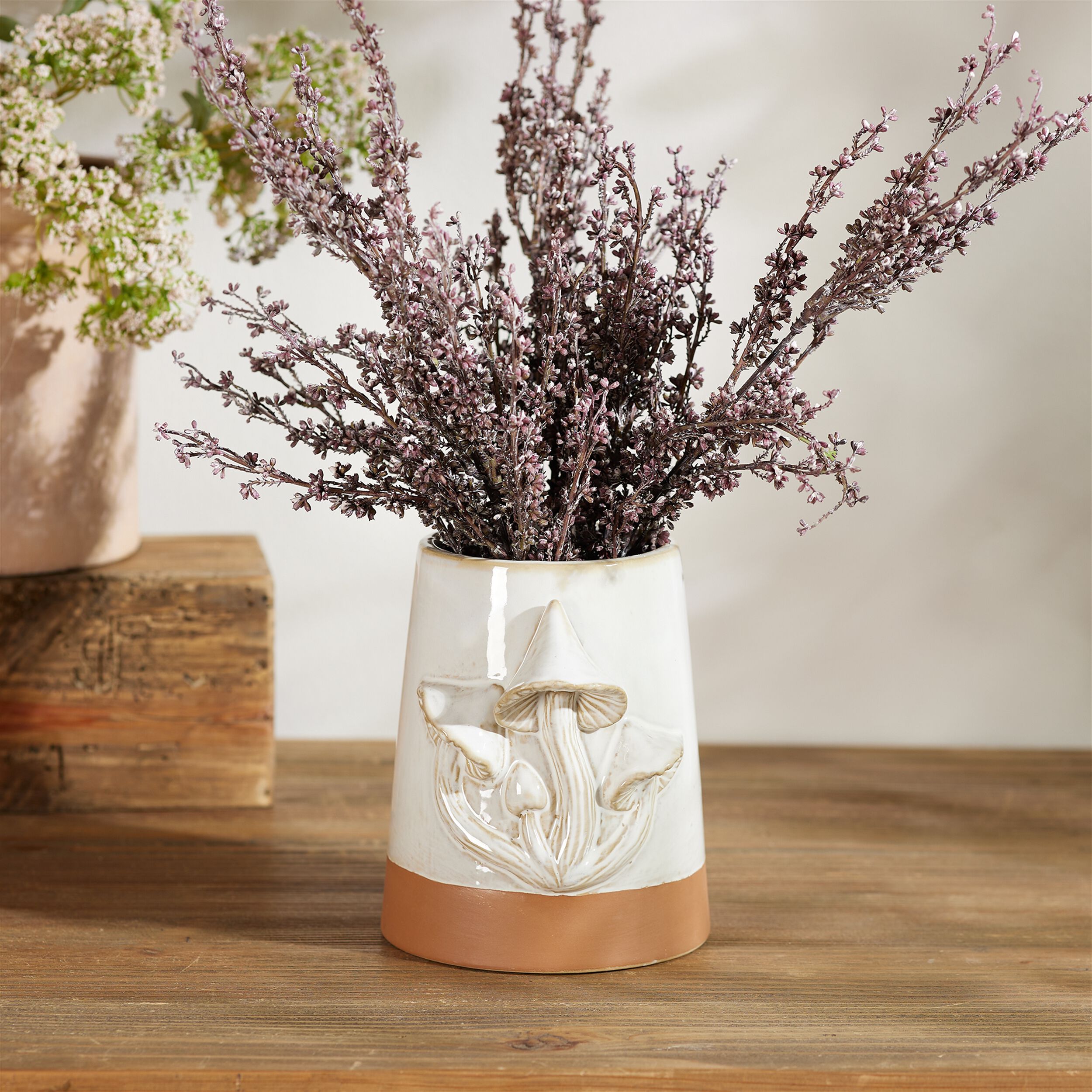 Tapered Porecelain Planter with Mushrooms Set of 2, GRAY BROWN, alternate image number 1