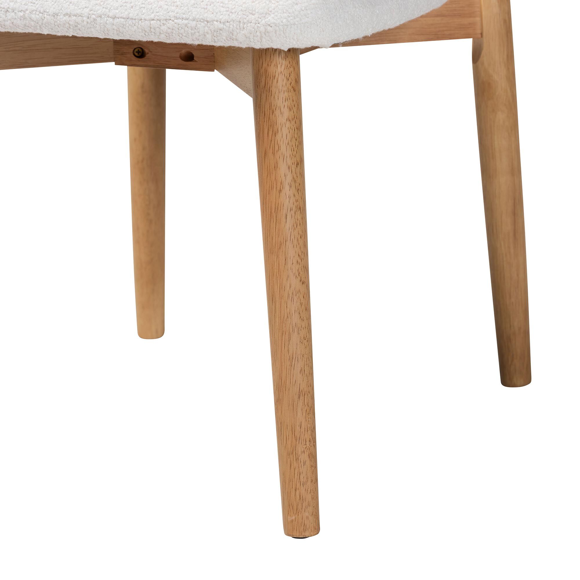 Wattsu Boucle Upholstered Dining Chair Set of 2- Mid-Century Modern Side Chair with Solid Wood Frame and Rounded Backrest, WHITE, alternate image number 5