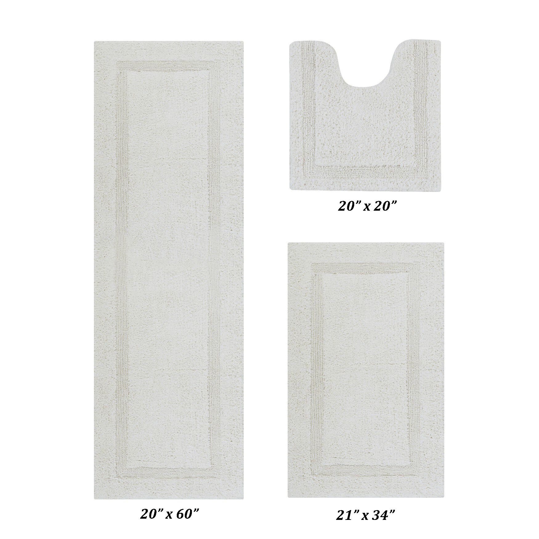 Lux Collectionis Bath Mat Rug 3 Piece Set (20 inches x 20 inches | 21 inches x 34 inches | 20 inches x 60 inches), IVORY, hi-res image number 0