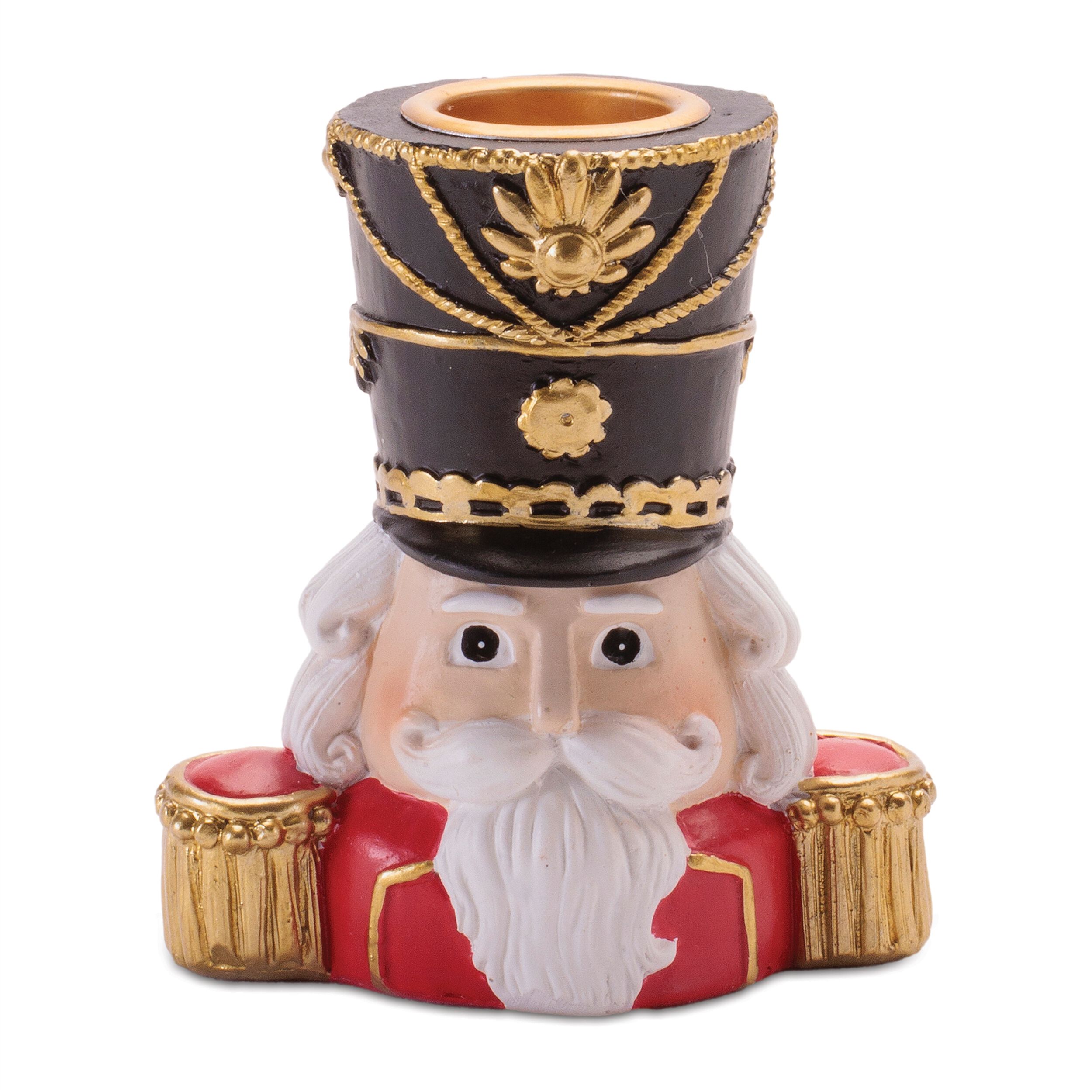 Nutcracker Head with Taper Candle Holder (Set of 2), RED WHITE GOLD, alternate image number 4