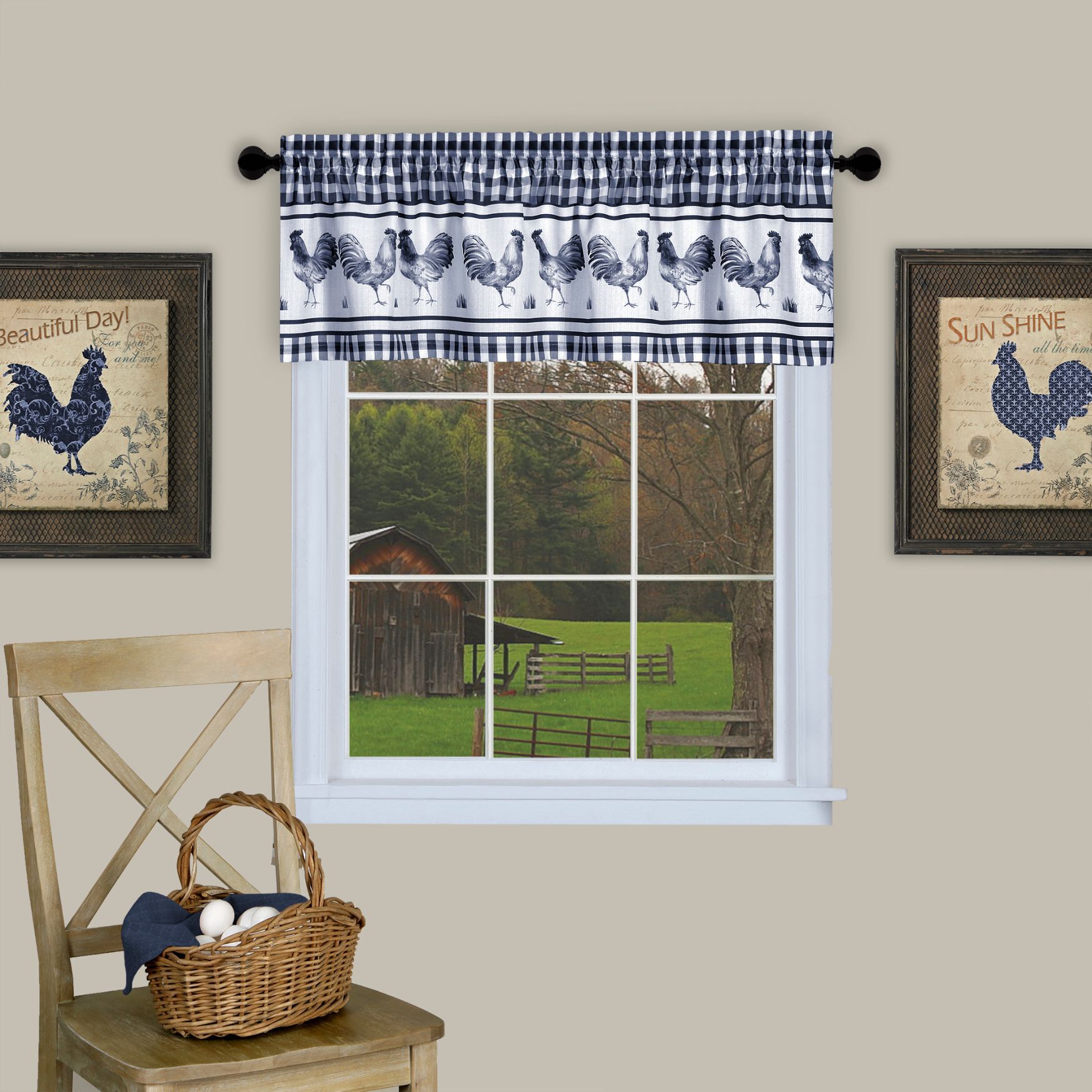 Barnyard Window Curtain Valance - 58x14, NAVY, hi-res image number 0