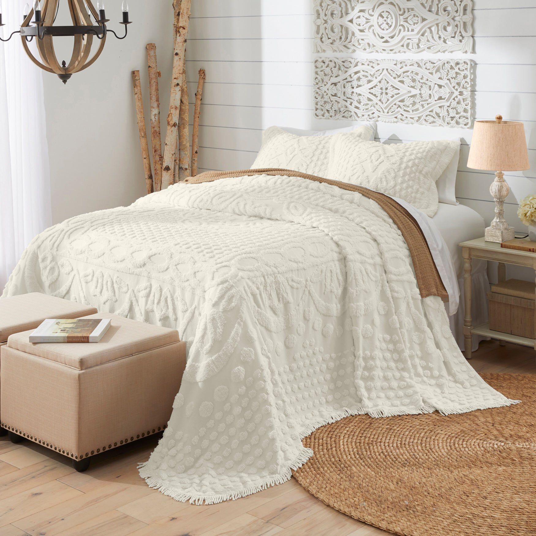 Georgia Chenille Bedspread by BrylaneHome in Ivory - One Stop Plus