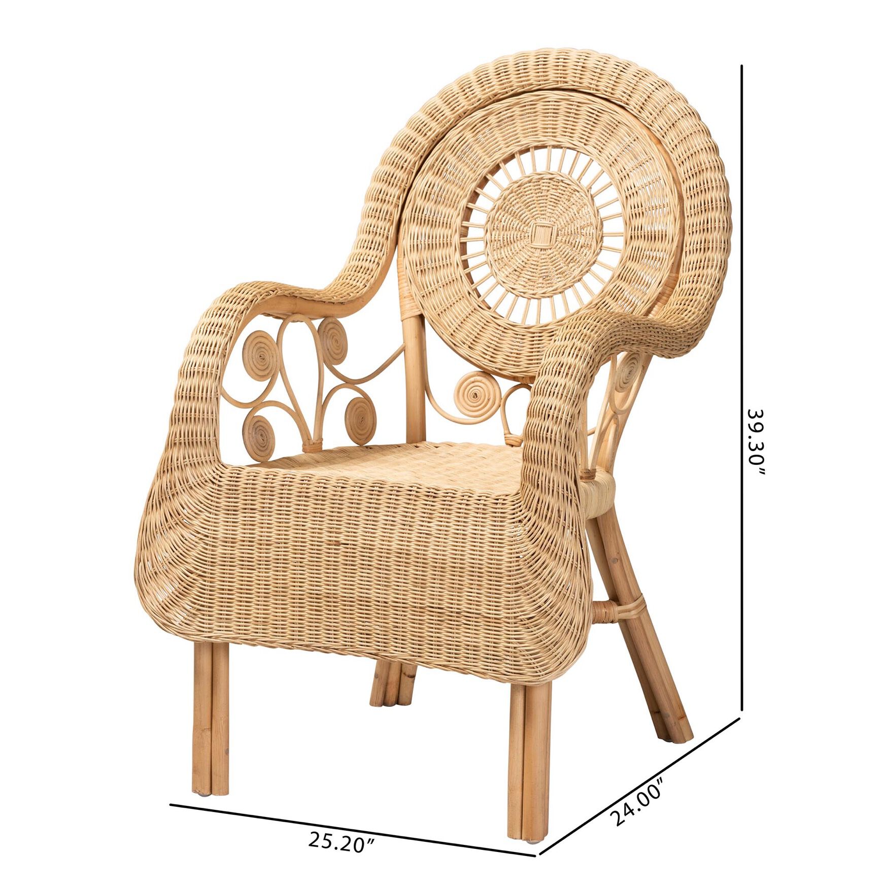 Putri Modern Bohemian Natural Rattan Arm Chair, , alternate image number 9
