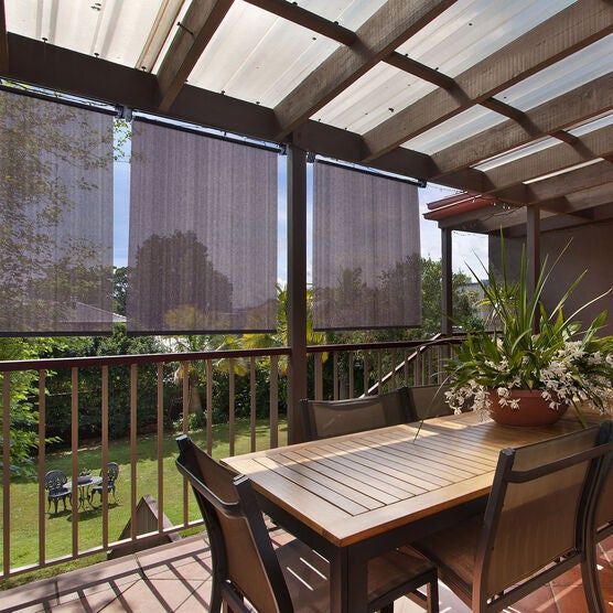 Exterior Cordless Push-Up HDPE Roller Shade, CHOCOLATE, hi-res image number null