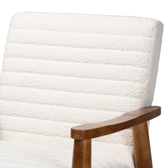 Stratton Mid-Century Modern Cream Boucle Fabric And Walnut Brown Finished Wood Armchair, , alternate image number 4