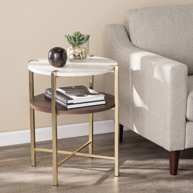 Ardmillan Round End Table w/ Faux Marble Top, MULTI, hi-res image number null