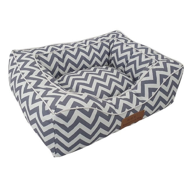 Chevron poly-cotton bolster with detachable faux fur cushion Medium Size, , alternate image number null