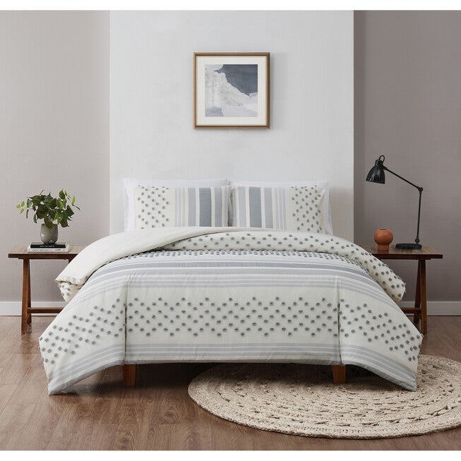 Mia Tufted Texture 3-Pc. Duvet Cover Set, GREY, hi-res image number 0