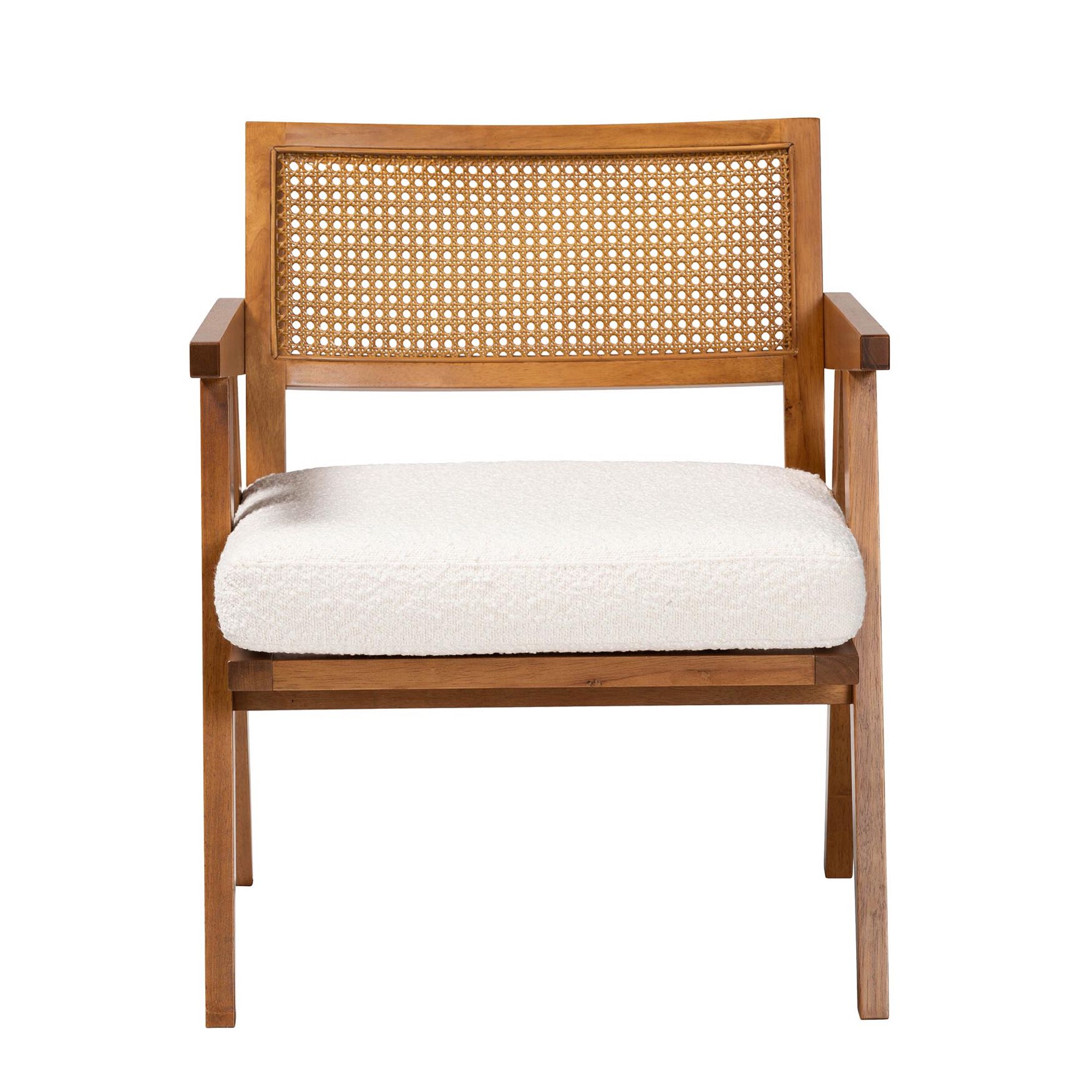 Jetsam Japandi Cream Boucle Fabric and Walnut Brown Finished Wood Arm Chair, , on-hover image number 1