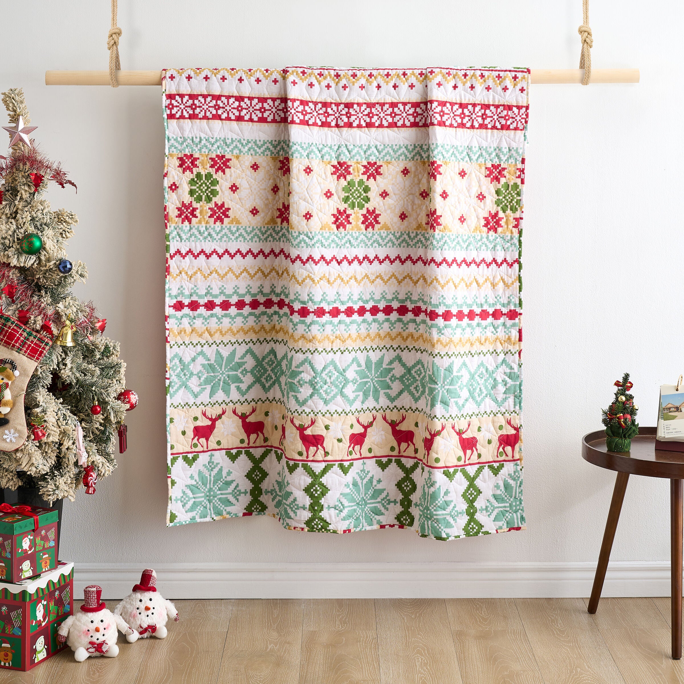 Fair Isle Quilted Throw Blanket, SNOW, on-hover image number 1