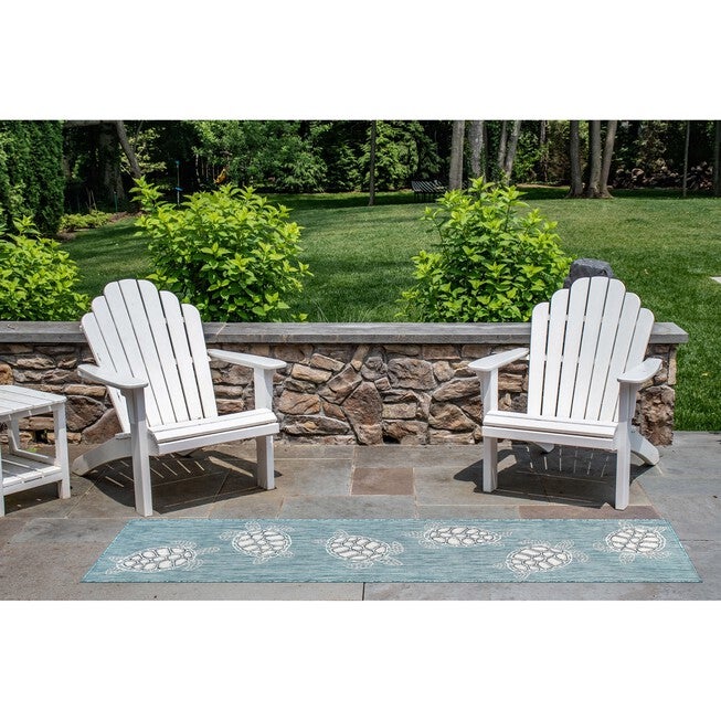 Liora Manne Carmel Seaturtles Indoor/Outdoor Rug Aqua 23 inchesX7 feet 6 inches, , alternate image number null