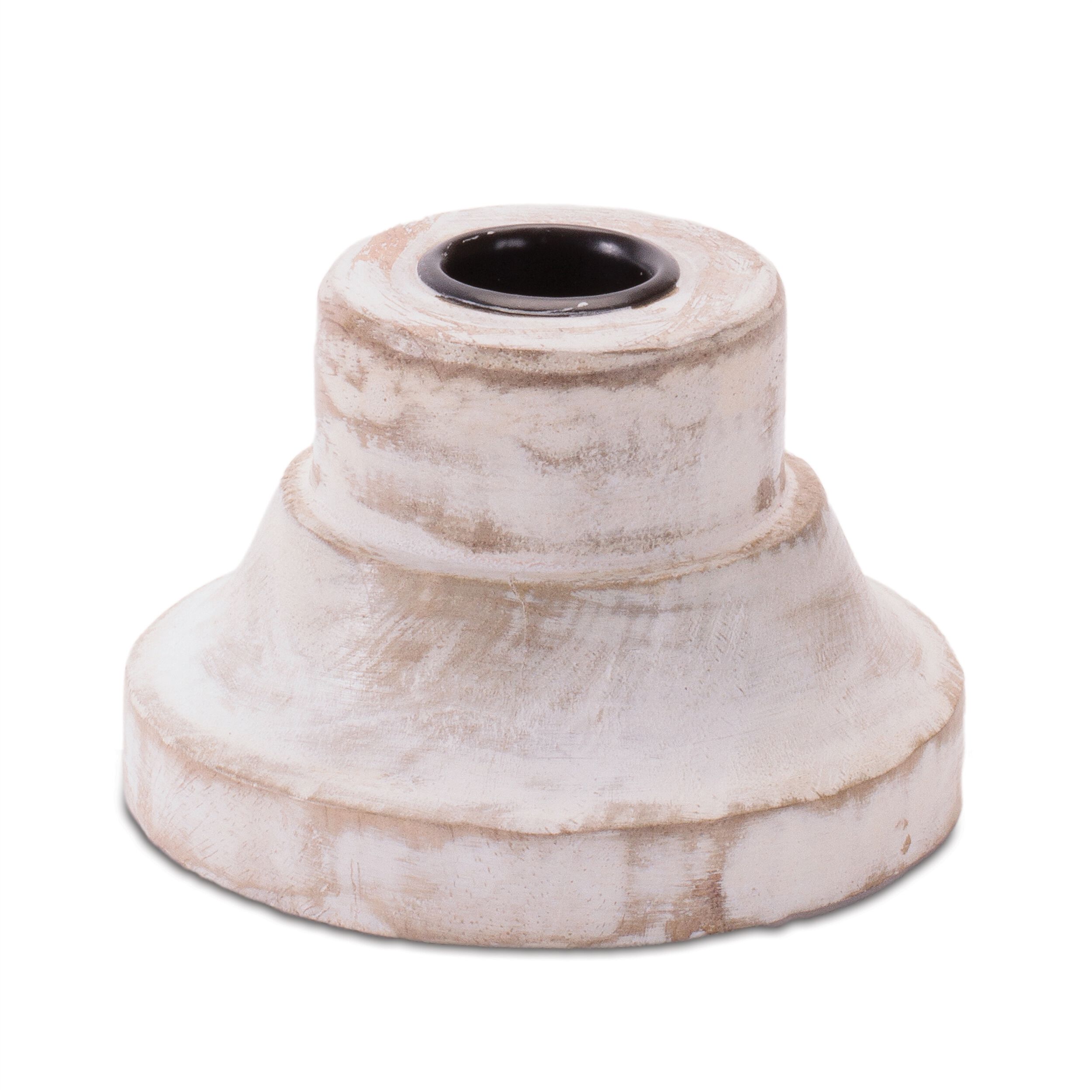 White Washed Wood Taper Candle Holder (Set of 2)