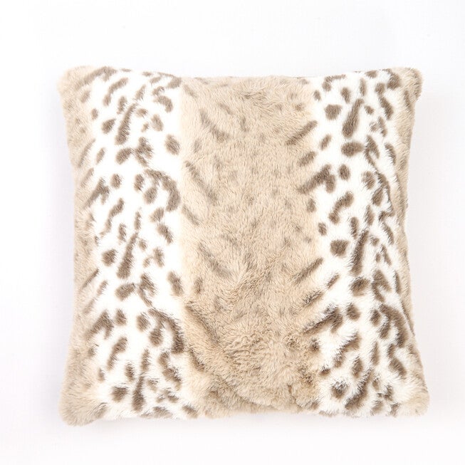 SNOW LEOPARD FAUX FUR PILLOW 18X18, NATURAL, hi-res image number null