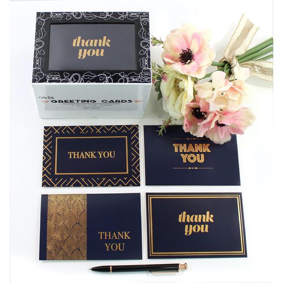 Navy Gold Foil Thank You Cards - 100 Cards, O, hi-res image number null
