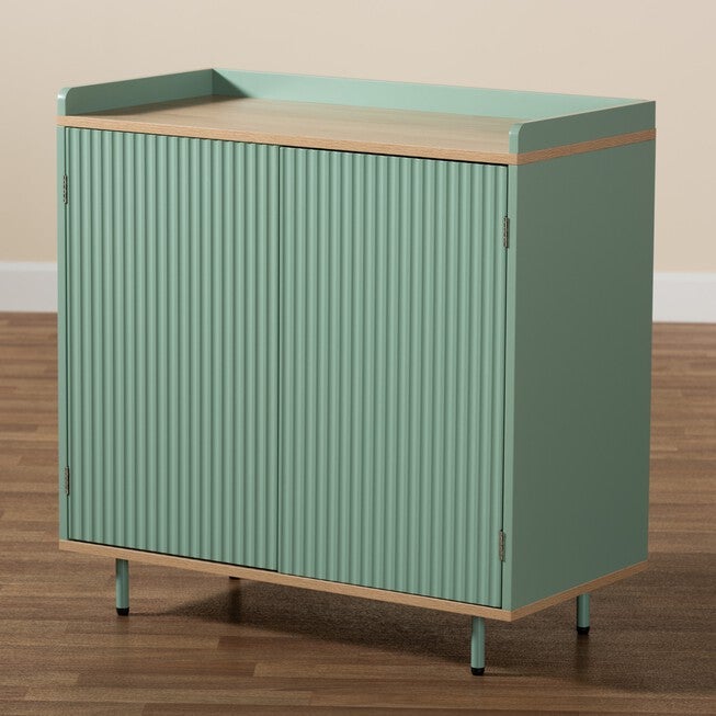 Tavita Mid-Century Modern Two-Tone Mint Green And Oak Brown Finished Wood 2-Door Sideboard Buffet, , alternate image number null