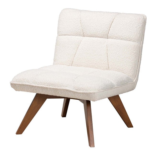 Darielle Japandi Cream Boucle Fabric And Walnut Brown Finished Rubberwood Accent Chair, CREAM WALNUT BROWN, hi-res image number null