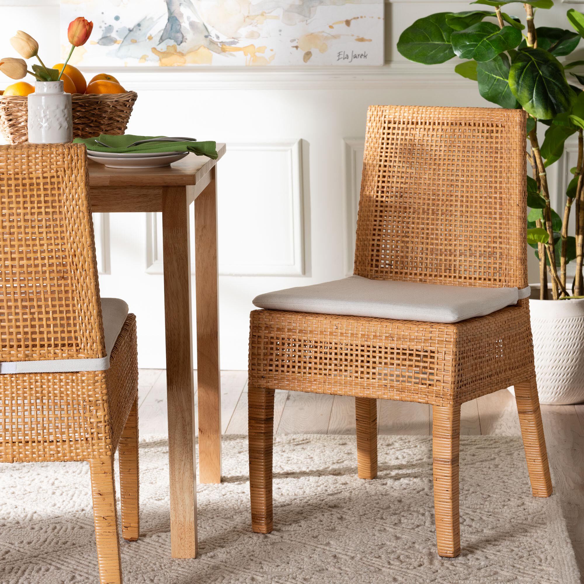 Morris Bohemian Light Honey Rattan Dining Chair, LIGHT, hi-res image number 0