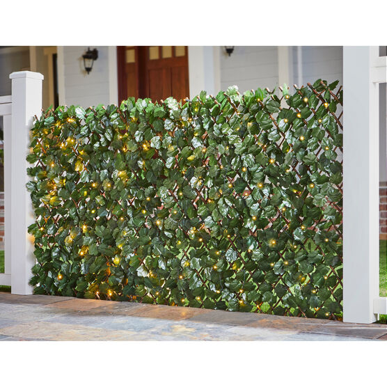 Pre-Lit Expandable Faux Leaf Privacy Screen, GREEN, hi-res image number null