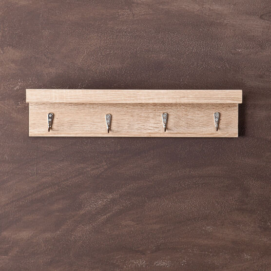 Modern Wood Wall-Mount Shelf with Hooks, , alternate image number null