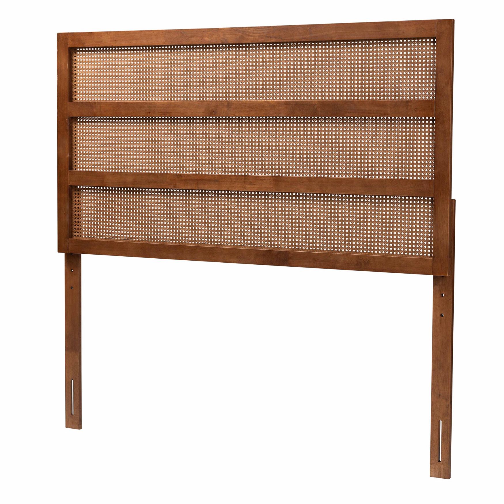 Berne Mid-Century Modern Ash Walnut Finished Wood Queen Size Headboard With Rattan, ASH WALNUT, hi-res image number 0