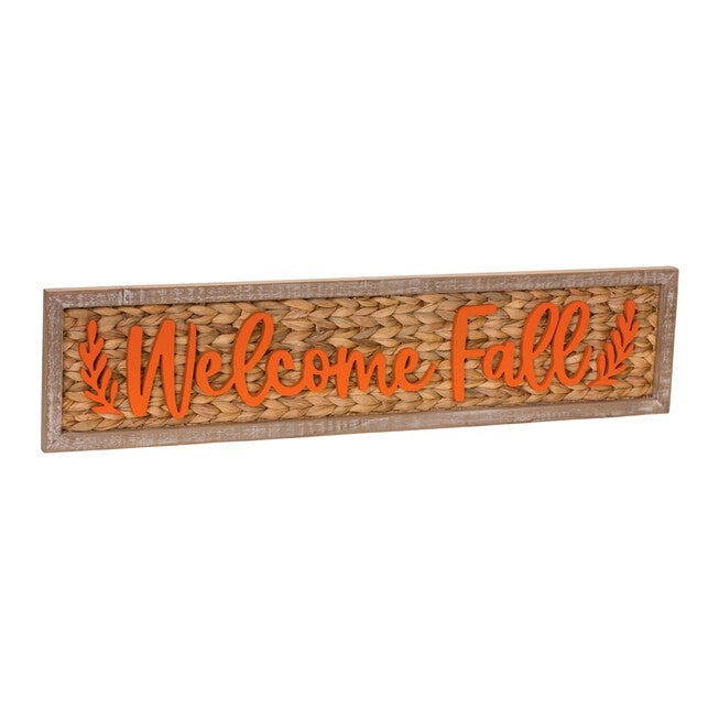 Woven Welcome Fall Sign 32 inchesL, BROWN, hi-res image number null