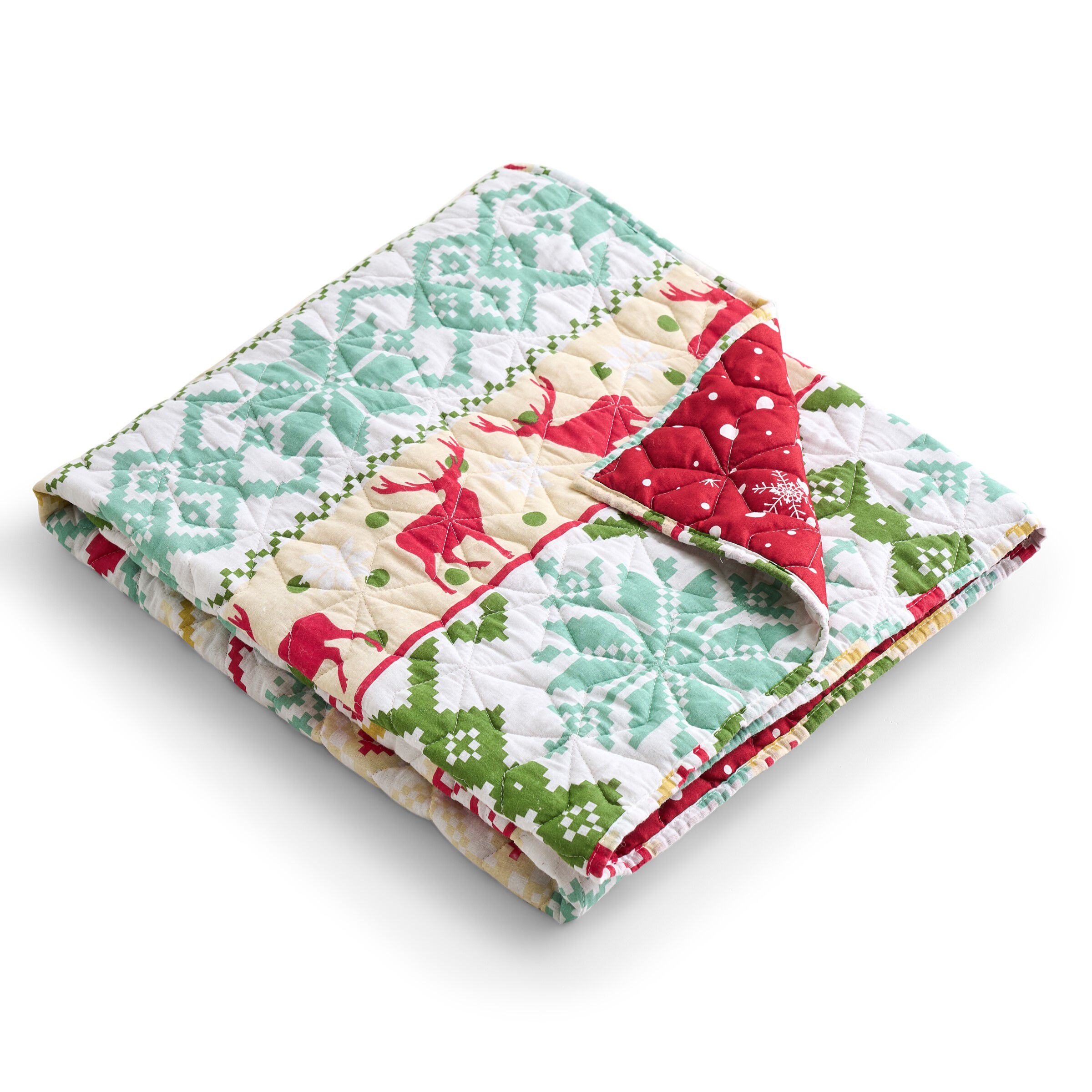 Fair Isle Quilted Throw Blanket, SNOW, alternate image number 2