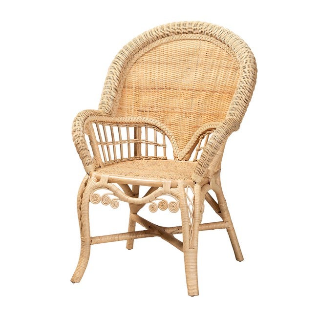 Ratu Modern Bohemian Natural Brown Rattan Accent Chair, NATURAL BROWN RATTAN, hi-res image number null