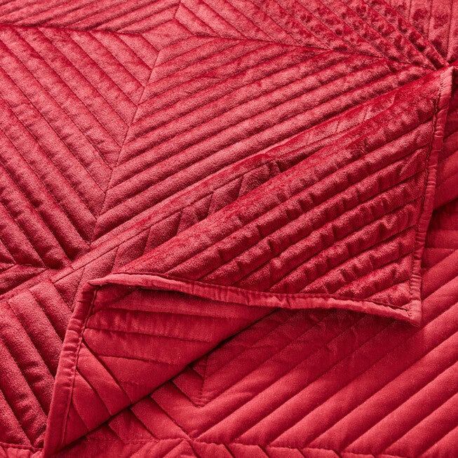 Riviera Velvet Finely Stitched Throw Blanket, Red, RED, alternate image number 3