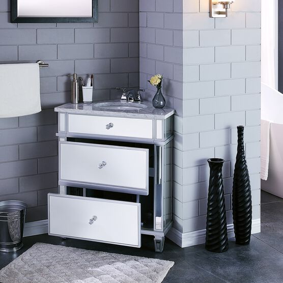 Abbington Mirrored Corner Bathroom Vanity Sink with Drawers, GRAY, hi-res image number null