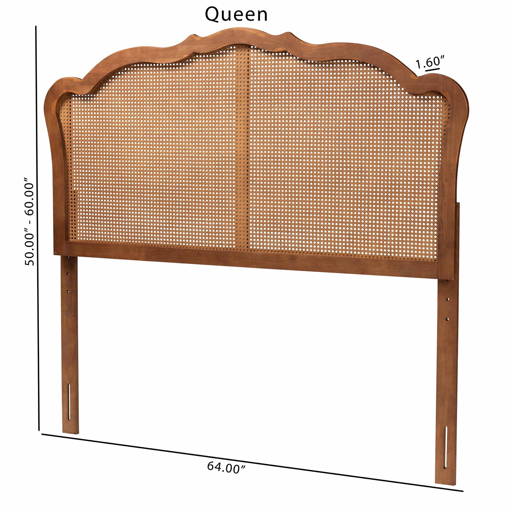 Leandra Classic And Traditional Ash Walnut Finished Wood Queen Size Headboard With Rattan, , alternate image number 6
