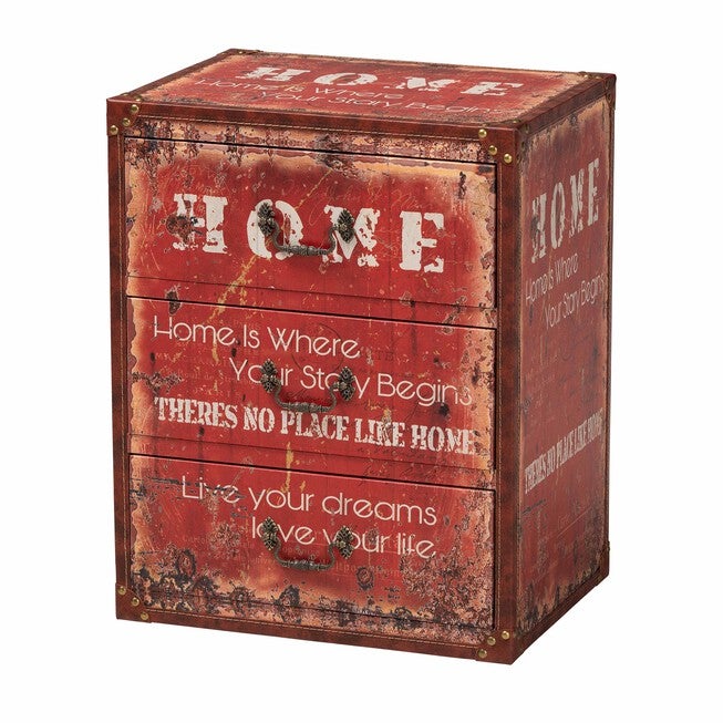 Lorand Vintage Faux Leather and Wood 3-Drawer Storage Trunk, RED, alternate image number null