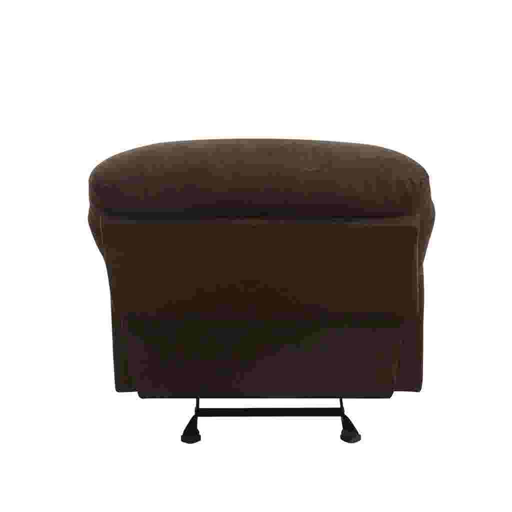 rear view of a brown glider recliner in the reclined position