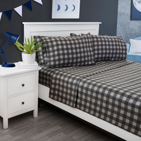 Ecko Buffalo Check Microfiber Sheet Set Sheet Set, GRAY BLACK, hi-res image number null