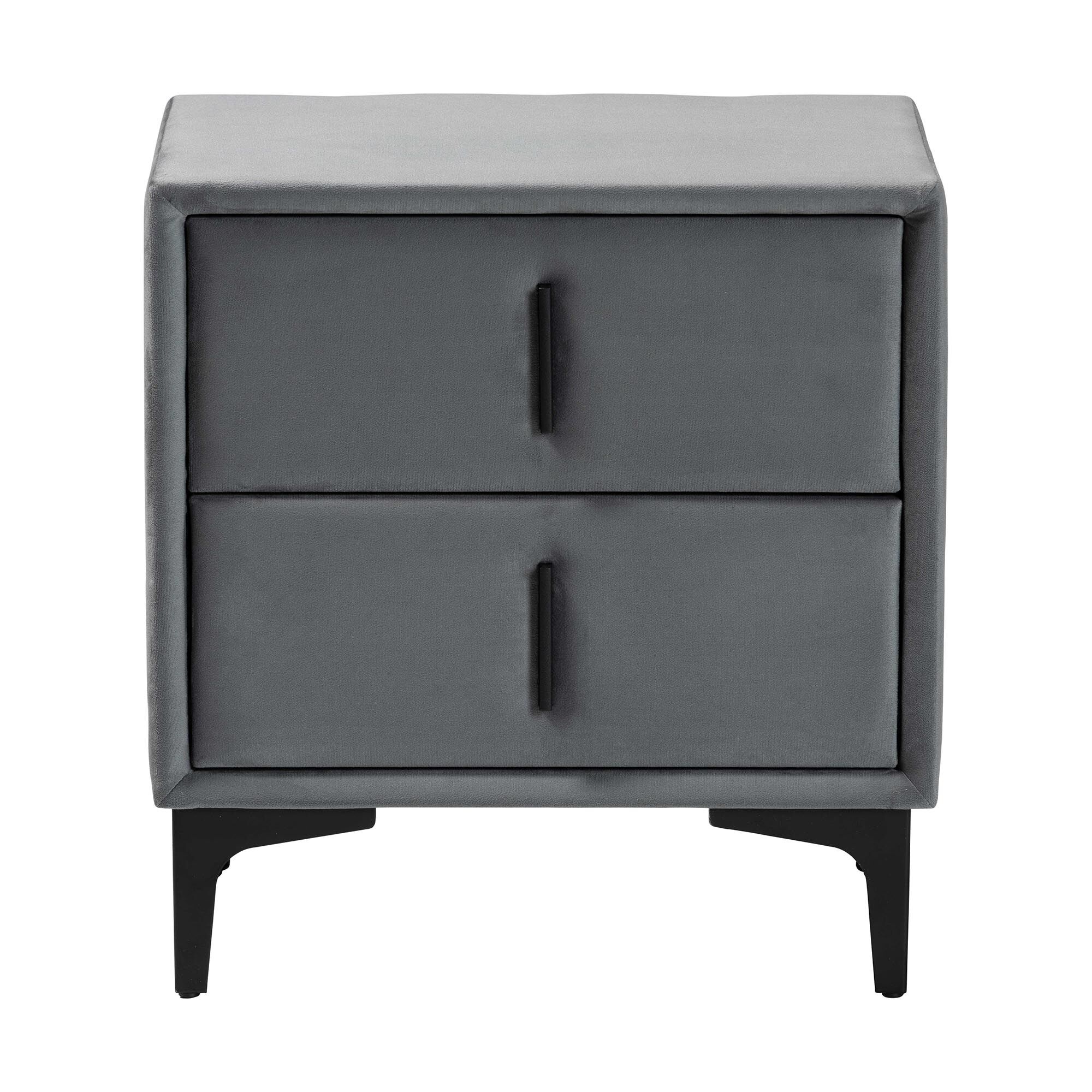 Etienne Modern Slate Grey Velvet 2-Drawer Nightstand, GREY, alternate image number 3