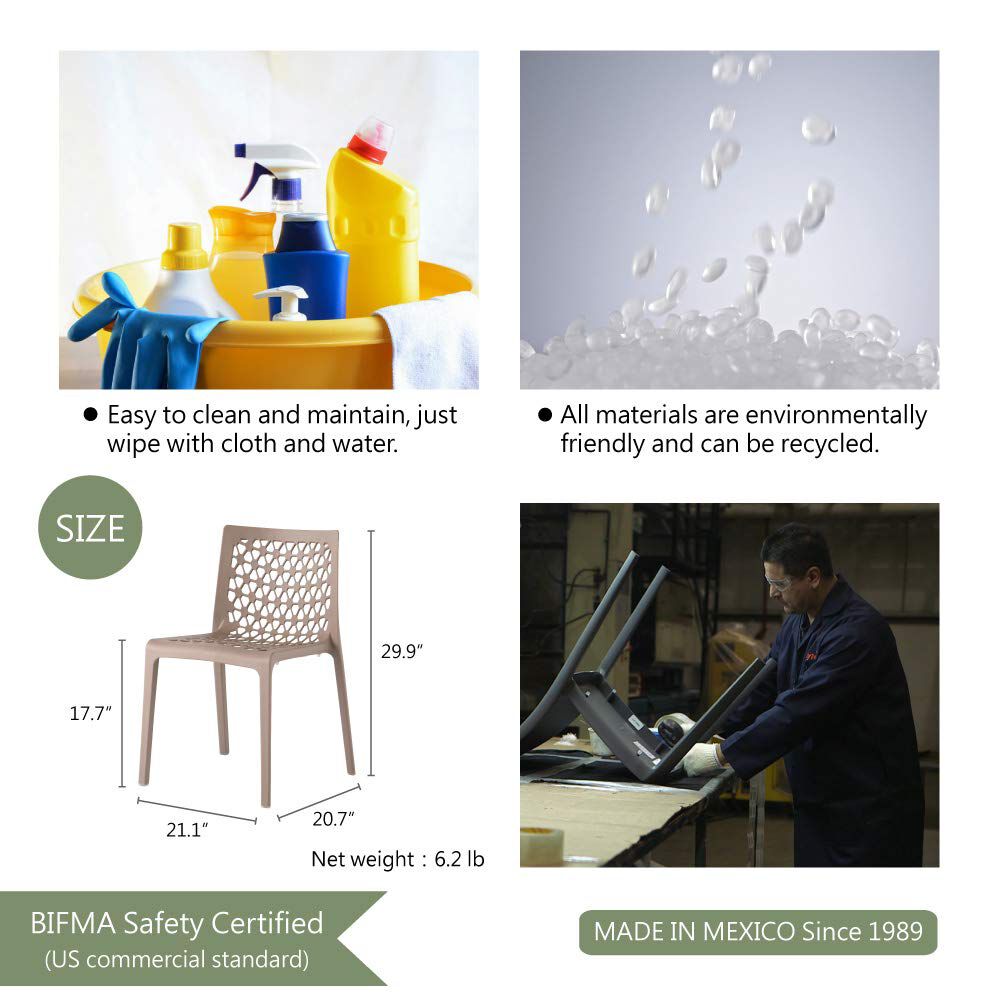 Set of 4 Milan Stackable Outdoor Dining Chairs, TAUPE, alternate image number 4