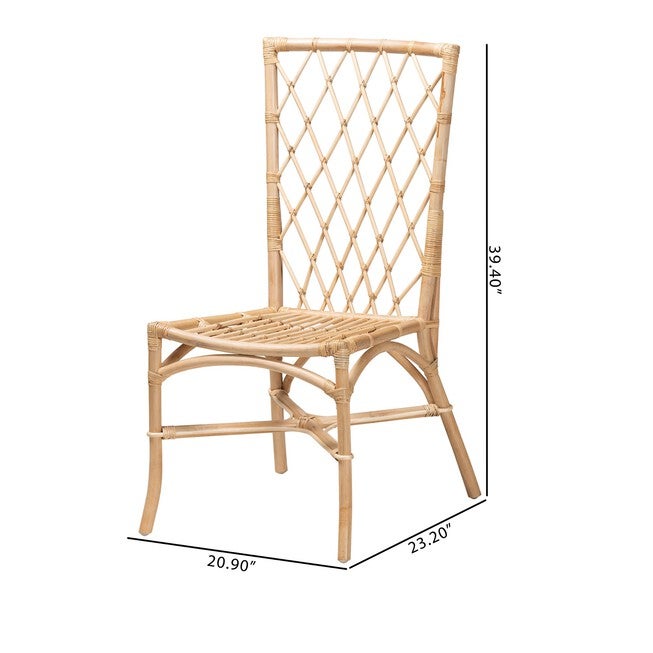 Doria Modern Bohemian Natural Brown Rattan 2-Piece Dining Chair Set, , alternate image number null