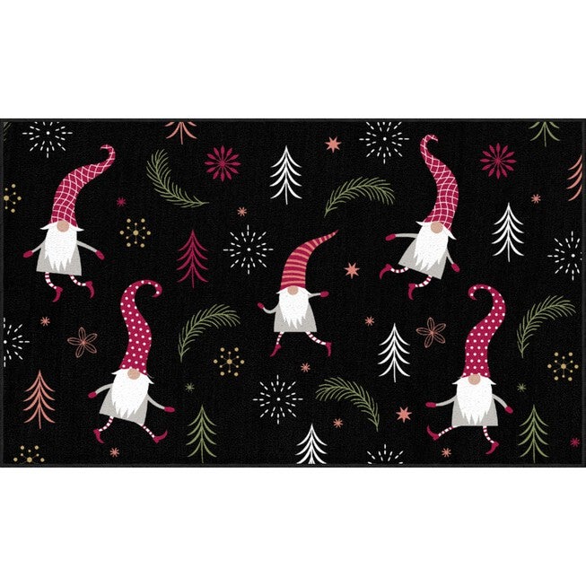 Dancing Elves Black Kitchen Rug, BLACK, hi-res image number null